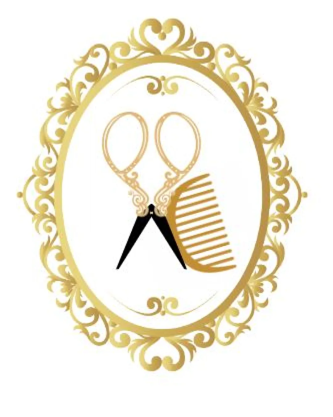 Ornate Scissors And Comb Inside A Gold Decorative Oval Frame Combination Mark Beauty Vintage Ornate Logo Review