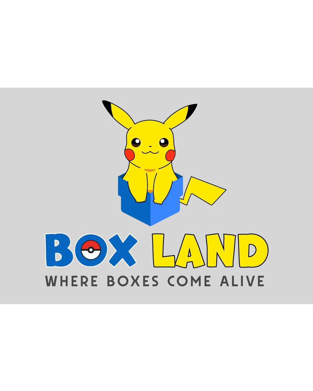 Box Land Where Boxes Come Alive Cartoon Pikachu Sitting In A Blue Box Combination Mark Toys Cartoonish Playful Flat Logo Review