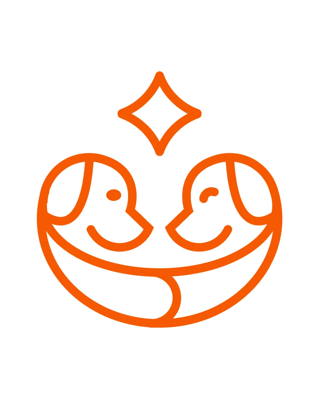 Two Symmetrical Dog Faces Forming A Heart Shape Star Element Above Abstract Pictorial Mark Pet Care Minimal Line Art Geometric Logo Review