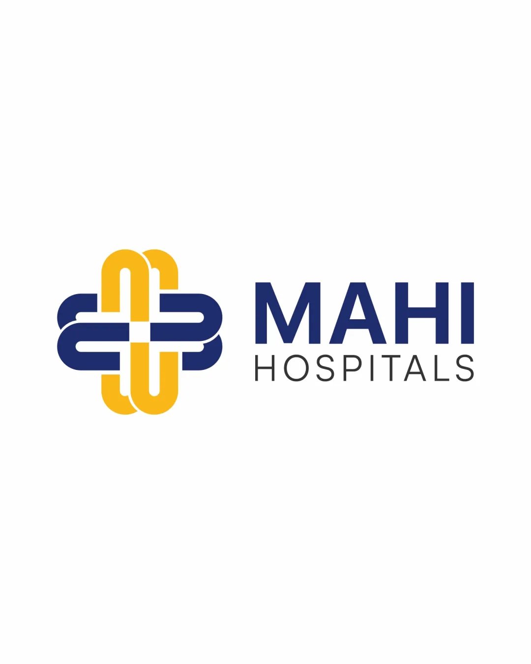 Mahi Hospitals Interwoven Cross With Rounded Yellow And Blue Band Elements Combination Mark Healthcare Modern Geometric Corporate Logo Review